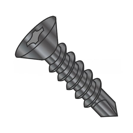 Usa Industrials Self-Drilling Screw, 1/4"-14 x 2 in, Zinc Black Steel Flat Head Phillips Drive BULK-SCRW-12544